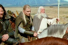 Il Signore degli Anelli - Le due torri, Viggo Mortensen, Orlando Bloom e Ian McKellen in una scena del film
