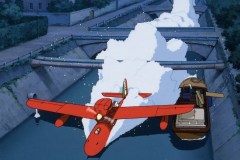 Porco Rosso, l'aereo del protagonista decolla nel film di Hayao Miyazaki