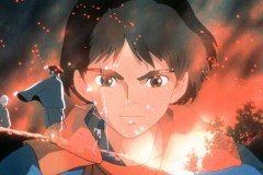 Principessa Mononoke, il protagonista Ashitaka in una drammatica scena del film di Hayao Miyazaki