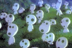 Principessa Mononoke, gli spiriti kodama in una scena del film di Hayao Miyazaki