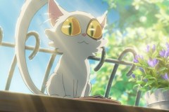 Suzume, il gatto/chiave in una sequenza del film di Makoto Shinkai